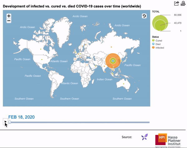 Worldwide development of Coronavirus from Feb 18, 2020 to Mar 11, 2020