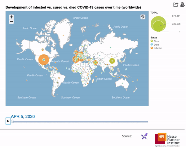 Worldwide development of Coronavirus from Apr 5, 2020 to Apr 17, 2020